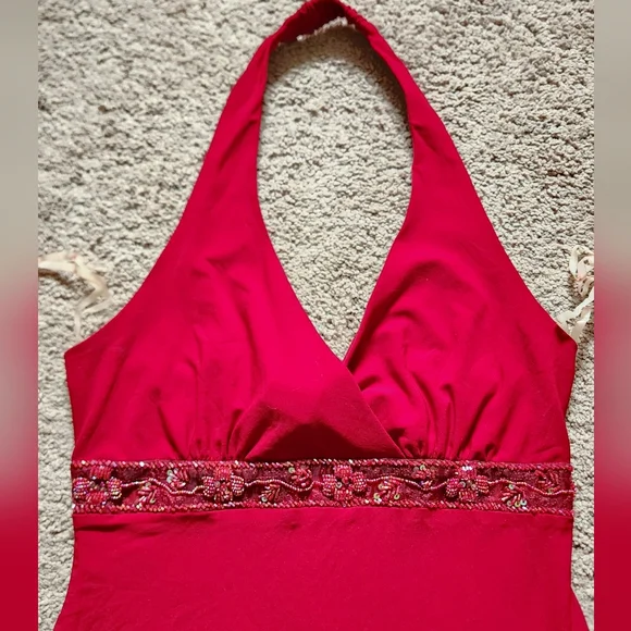 y2k whimsigoth fairy red halter beaded dress fairy flirty formal prom sexy large - Picture 1 of 8